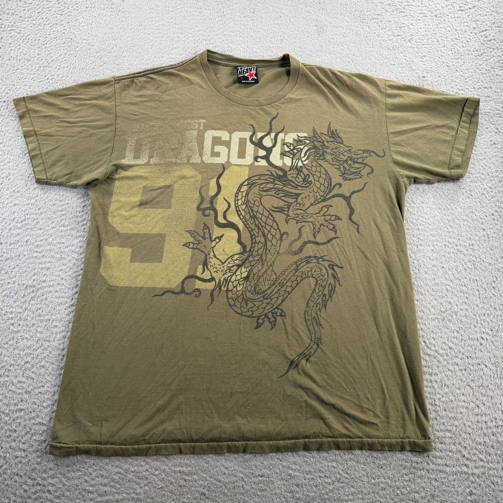 Vintage Top Heavy Shirt Mens Large Green Dragon Single Stitch Y2K Streetwear MMA